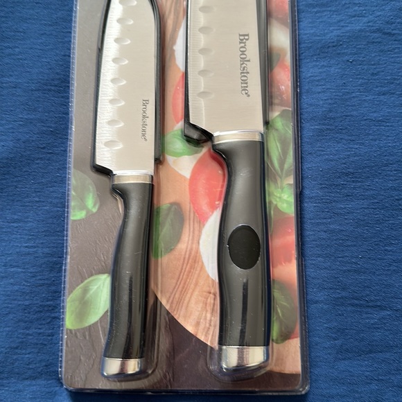 BROOKSTONE Stainless Steel 7" & 5" Santoku Knife Set w/ Sheaths Kitchen * NEW * - Picture 3 of 4